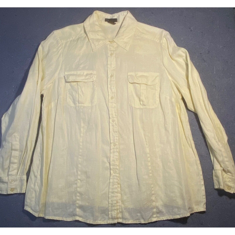 GRACE ELEMENTS women's  100% LINEN YELLOW Button‎ Down LONG SLEEVE 1X - Picture 3 of 9